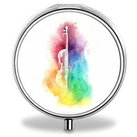 Violin Pill Case, Round Stainless Drug Organizer Container Medicine Cover for Pocket Daily&Weekly