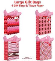 B-THERE Gift Bags with Tissue Paper Included XOXO Gift Bags, Great for Mothers Day or Valentines Day Glitter and Reflective Foil Designs, Large, Pink/Red, Set of 4