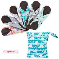 Teamoy 6Pcs 10 Inch Reusable Sanitary Pads, Cloth Menstrual Pads Washable Period Pads with Charcoal Bamboo Absorbency Layers, Fit for General Flow (Cute Whale, Medium)