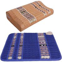 GemsMat - Isabella- Far Infrared Amethyst Jade Obsidian Crystal Stone Blue Mat (18"L x 18"W)- Isabella Memory Foam 19"L x 12"W Tan Pillow Combo - FIR Therapy -FDA Registered Manufacturer - Heating Pad