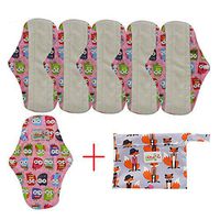 7pcs Set:1pc Mini Wet Bag +6pcs Bamboo Panty Liner Mama Cloth Menstrual Pads Reusable Sanitary Pads (M, Owl)