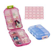 Bidear Travel Pill Case, 2 Pack Portable Tablet Medicine Vitamin Pill Organizer Box for Purse or Pocket, 10 Compartments (Blue+Pink)