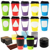 70 Coffee Cups with Lids,12 Ounce Disposable Paper Coffee Cups with Lids and Stirrers, To Go Coffee Cups, Party Favor