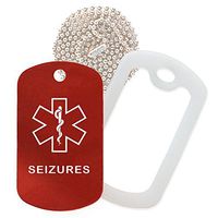 Seizures Medical Alert ID Necklace with Red Tag, Clear Silencer, and 30'' USA Chain - 154 Color Choices