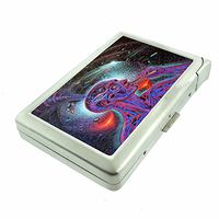 Psychedelic Vein Human Em1 Hip Silver Cigarette Case With Built In Lighter 4.75" X 2.75" Id Holder Metal Wallet RFID Protection