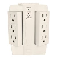 Globe Electric 6-Outlet Space Saver Swivel Surge Protector Wall Adapter Tap, Grounded Outlets, White Finish 7732001