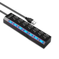LOBKIN 7 in 1 USB Hub, USB Potrs and Charging Ports with Individual On/Off Switches and LED Lights for PC, USB Flash Drives, Mouse and More (Black)
