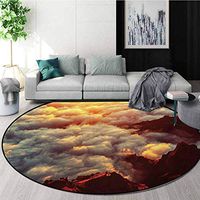 RUGSMAT Clouds Modern Machine Washable Round Bath Mat,Sunset On The Hill Tops Above The Clouds Unusual Extreme Morning Glory Print Non-Slip Soft Floor Mat Home Decor,Diameter-31 Inch