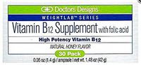 Vitamin B12 Supplement with folic Acid - 30 ct. Honey Flavored Blister Packs