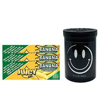 Herb Airtight Container Fresh Kettle with Juicy Jay's Banana 1.25 Flavored Hemp Rolling Papers 3 Count DC Crafts Nation- Happy Face