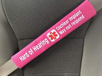 Hard of Hearing/Cochlear Medical Alert Seat Belt Cover (Bright Pink)