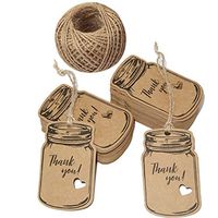 100PCS Vintage Mason Jar Shaped Tags,2.9" X 1.7" Thank You Tags with 100 Feet Natural Jute Twine for DIY and Craft, Canning Jars and Party Favors