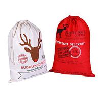 Oumai 27”x19 Bags with Drawstring Personalized Canvas Santa Sack Bags, Stocking Stuffers Decorations (2 Pack)