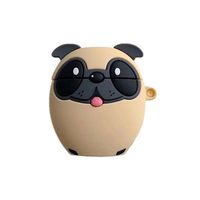 TOUBN Wireless Charging Earphone Case, Cute Perky Pug Dog Design Soft Silicone Full Body Protective Cover for Airpods 1 & 2, Airpods Protector with Hook (Perky Pug)