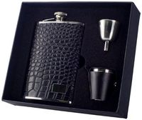 Visol "Gator" Crocodile Leather Deluxe Flask Gift Set, 8-Ounce, Black