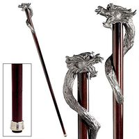 TM Miracle Store Solid Pewter Polished Hardwood Cane Gothic Beast Dragon Walking Stick