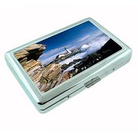 Perfection In Style Silver Cigarette Case Metal Wallet Holds 16 Cigarettes RFID Theft Protection Light House Design 007