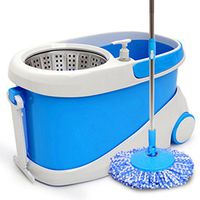 J-Jbang EasyWring Microfiber Hand Push Spin Mop and Bucket Floor Cleaning System with 2 Heads--Blue