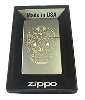 Zippo Custom Lighter - Sugar Skull w/Flame Eyes Design Satin Chrome