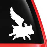 EvolveFISH Flying Pig Silhouette Vinyl Decal White 5"