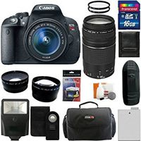 Canon EOS Rebel T5i Digital Camera SLR Kit With Canon EF-S 18-55mm IS II STM Lens + Canon EF 75-300mm f/4.0-5.6 III Autofocus Lens + 16GB Card and Reader + Wide angle and Telephoto Lenses + Battery + Filters + Accessory Kit