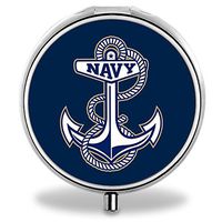 Compact 3 Compartment Medicine Case, IMLONE Customized Navy Anchor Pill Organizer Metal Pill Box Pill Container for Purse, Travelling and Daily Needs