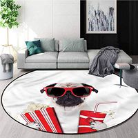 RUGSMAT Pug Modern Machine Round Bath Mat,Dog Going to The Movies Foam Mat Bedroom Decor Diameter-35