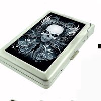 Metal Cigarette Case with Built In Lighter Skull Design-003