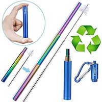 Yizero Reusable Straw with Case, Keychain and Cleaning Brush, Portable Collapsible Stainless Steel Metal Straw Drinking Reusable (Dishwasher Safe)