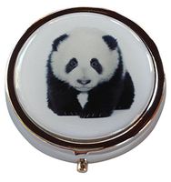 Panda Bear Round Three Section Pocket Purse Travel Pill Box Case
