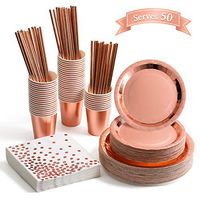 250 Pieces Rose Gold Party Supplies, Rose Gold Foil Paper plates and Napkins Cups Straws Sets Serves 50 for Bridal Shower, Birthday, Engagement Parties, Anniversary, Weddings