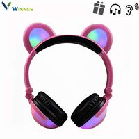 Cat Ear Bluetooth Headphones,Winnes Bear Ear Couple Headset DJ Style Foldable Gaming Earphone with LED Flash Light for Mobile Phone Tablet Compatible Android and iOS,Perfect for Kids Girls(Pink)