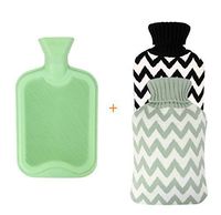 Excel Life Large Size Premium Classic Rubber Hot Water Bottle with 2 Cute Cozy Knit Covers (2 Liter, Black and Mint Green Stripe)