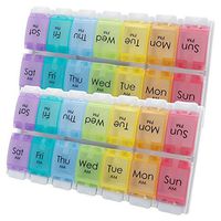 Extra Large 7 Day Weekly Pill Organizer with Unique Spring Assisted Open Design and Large Compartments to Hold Vitamins,Supplements and Medication,Fairly Large Lettering,Clear and Easy to Read,2- Pack