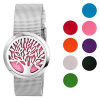 Essential Oil Diffuser Bracelet - 30mm Stainless Steel Mesh Bangle, Aromatherapy Bracelets Band Diffuser Jewelry for Women Girls, Free 8 Color Felt Pad, Tree of Life