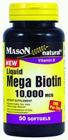 Mason Natural Mega Biotin Liquid Soft Gels, 10,000 Mcg, 50 Count