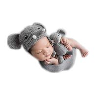 Coberllus Newborn Baby Photo Props Outfits Crochet Knitted Elephant Hat with Blanket for Boys Girls Photography Shoot