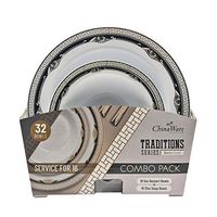 Traditions Series (5 oz. Dessert Bowls + 12 oz. Soup Bowls) 1 Combo Pack, Service for 16 (32 Bowls) Disposable/Reusable Plastic Party Tableware – Black/Gold