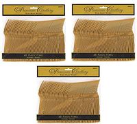 Amscan Reusable Party Premium Heavy Weight Forks Cutlery (144 Piece), Gold, 9.7 x 10.3"