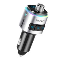 Bluetooth Car FM Transmitter, QC3.0 Car Radio Adapter Hands-Free Car Kit with Dual USB Car Charger 5V/1A, Support Voltage Display TF Card USB Flash Drive and with Rainbow LED Lights (Sliver)