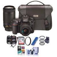 Nikon D7500 DSLR with AF-P DX NIKKOR 18-55mm VR and 70-300 ED VR Lenses, Bag - Bundle with 32GB SDHC Card, Cleaning Kit, Card Reader, 55mm Filter Kit, 58mm UV Filter, Memory Wallet, PC Software