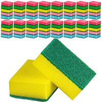 DecorRack 80 Cleaning Scrub Sponges for Kitchen, Dishes, Bathroom, Car Wash, One Scouring Scrubbing One Absorbent Side, Abrasive Scrubber Sponge Dish Pads, Heavy Duty, Assorted Colors (Pack of 80)