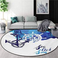 RUGSMAT Nautical Warm Soft Cotton Luxury Plush Baby Rugs,Vivid Ocean Back with Paint Effects with Wind Rose and Rudder Cruise Image Kids Teepee Tent Game Play House Round,Diameter-51 Inch
