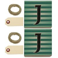 Letter J Initial Black Teal Stripes Kraft Gift Boxes Set of 2