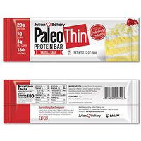 Julian Bakery Paleo Thin Protein Bar | Vanilla Cake | Egg White Protein | 20g Protein | 4 Net Carbs | Gluten-Free | 12 Bars