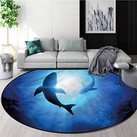 RUGSMAT Shark Modern Machine Washable Round Bath Mat,Fishes Circling in Ocean Pattern Floor Seat Pad Home Decorative Indoor Round-71