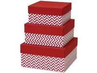 CHEVRON RED Nested BoxesLARGE 3 Piece Square Gift Boxes (3 unit, 1 pack per unit.)