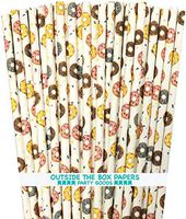 Doughnut Themed Paper Straws - Donut Colors Pink Blue Yellow - 100 Pack