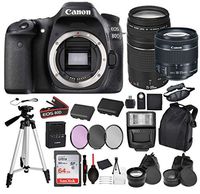 Canon EOS 80D Digital SLR Camera with EF-S 18-55mm is STM and EF 75-300mm Lens (Black) 21PC Pro Bundle Package Deal -SanDisk 64gb SD Card + LPE6 Replacement Battery + More - International Model