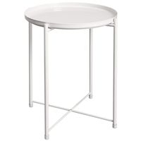 HollyHOME Tray Metal End Table, Sofa Table Small Round Side Tables, Anti-Rust and Waterproof Outdoor & Indoor Snack Table, Accent Coffee Table,（H） 20.28" x（D） 16.38", White